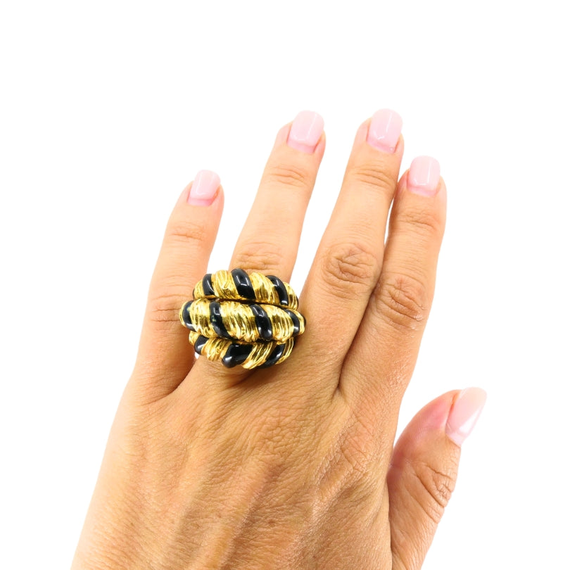 David Webb 18k Gold Black Enamel Dome Ring