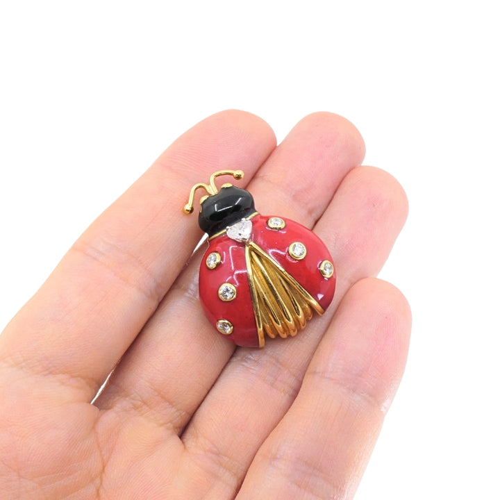 Oscar Heyman 18k Gold Diamond Enamel Ladybug Brooch