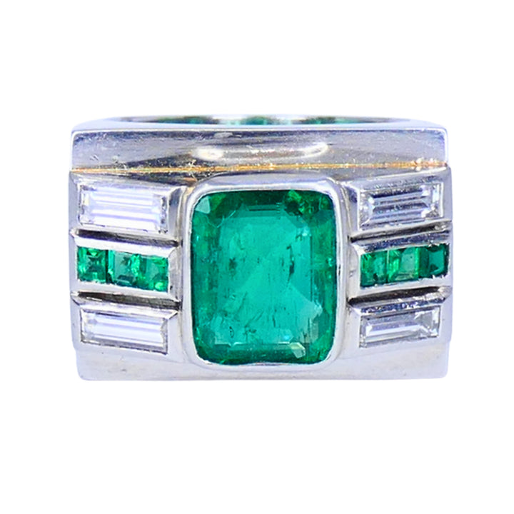 Emerald Diamond Ring Art Deco Revival Platinum Ring French