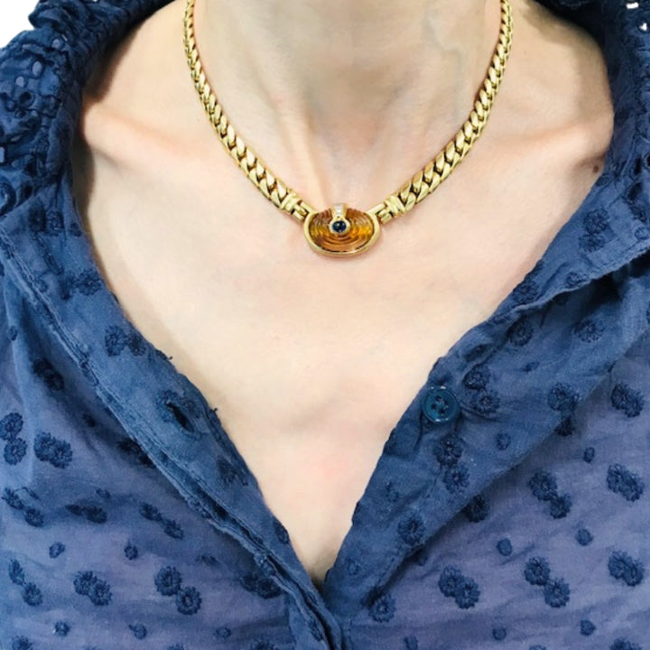 Vintage Bvlgari Necklace Bulgari Gold Chain Collar Necklace Citrine Gemstones