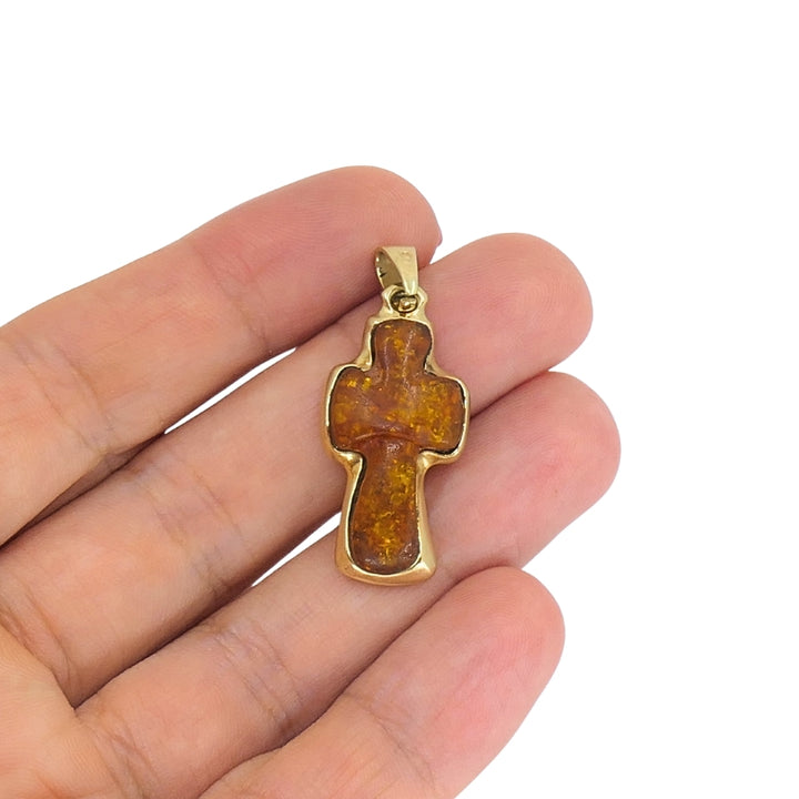 Vintage 14k Gold Baltic Amber Cross Pendant