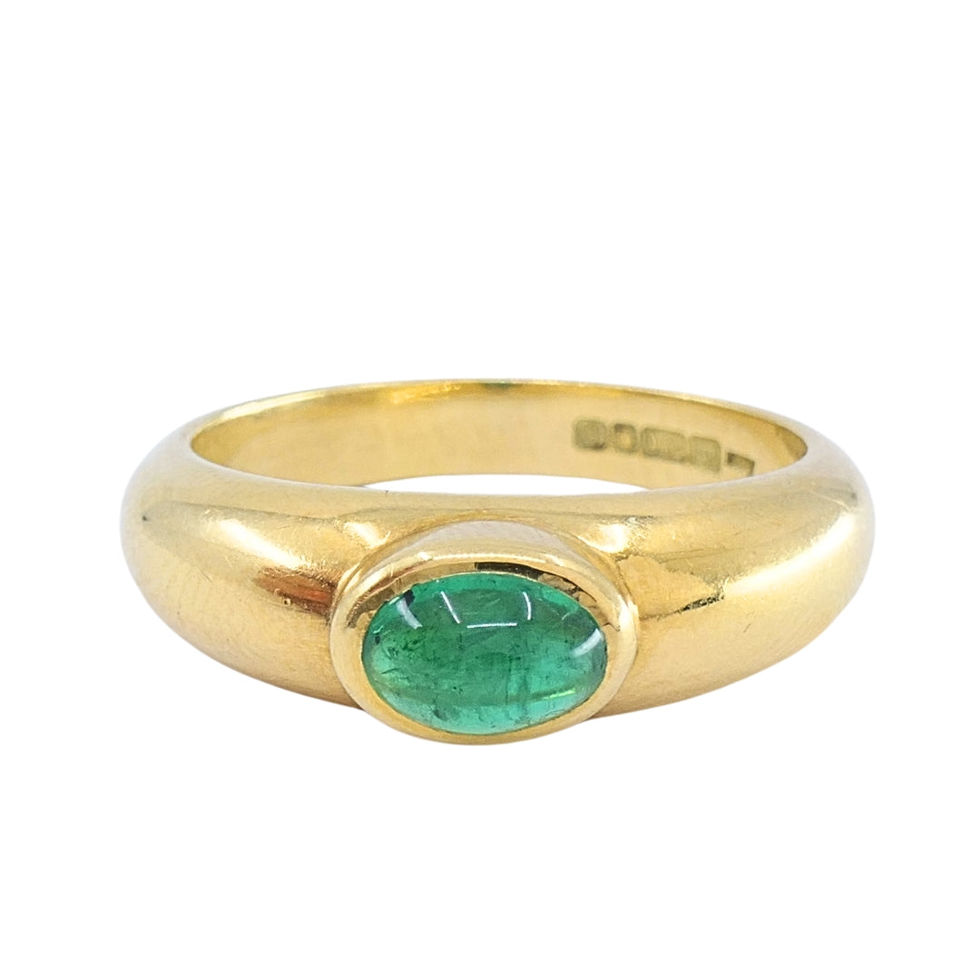 Asprey London 18k Gold Oval Cabochon Emerald Ring