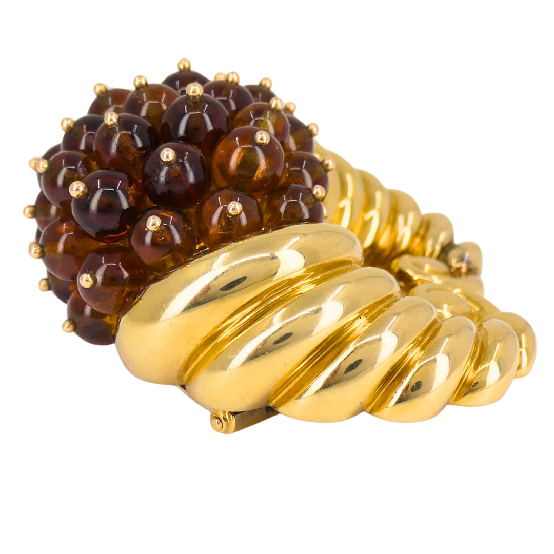Suzanne Belperron 18k Gold Citrine Cornucopia Clip Brooch Signed “S. N. Herz Belperron”