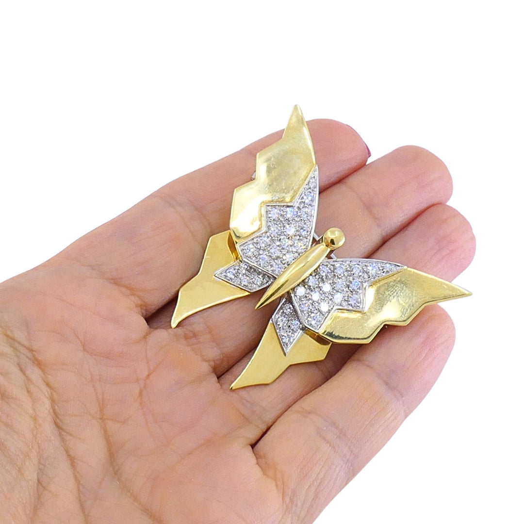 Vintage Pomellato 18k Gold Diamond Butterfly Brooch