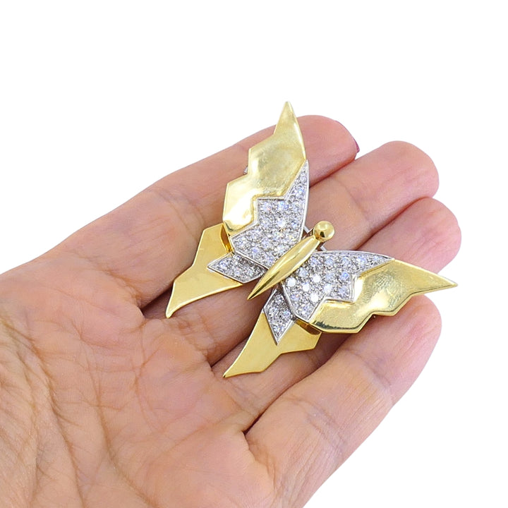 Vintage Pomellato 18k Gold Diamond Butterfly Brooch