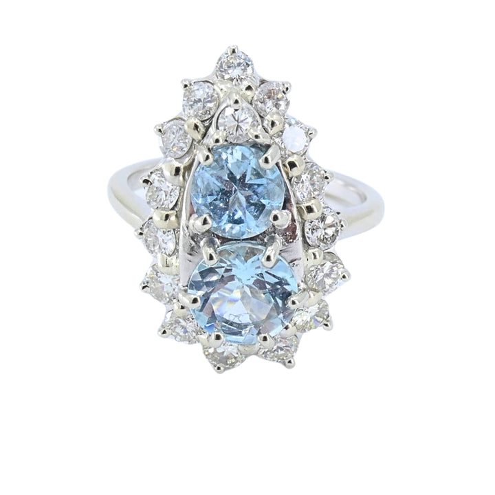 18k White Gold Aquamarine Diamond Elongated Halo Ring