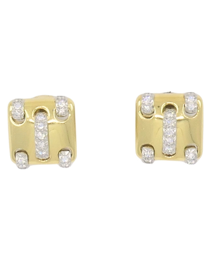 Vintage Cartier Earrings 18k Gold Diamond Stitch Design