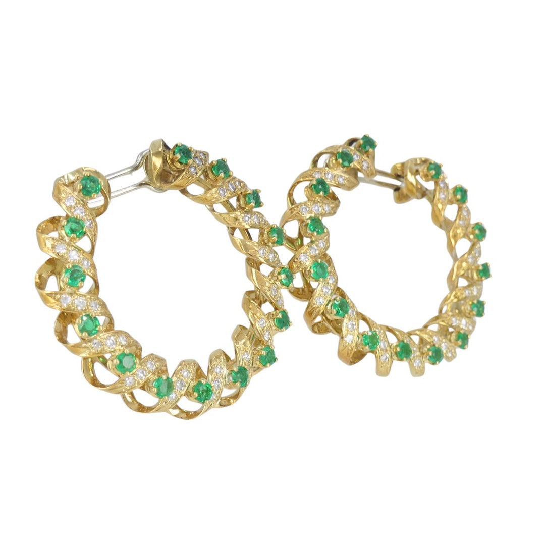 Vintage Asprey & Co. 18k Gold Diamond Emerald Circular Earrings