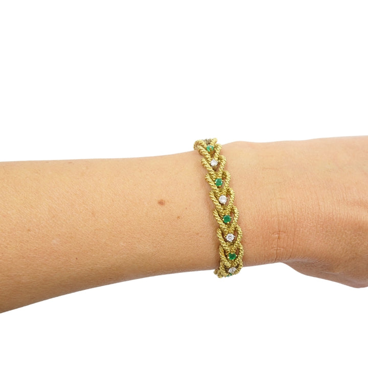 Hammerman Brothers 14k Gold Diamond Emerald Link Bracelet Vintage Estate
