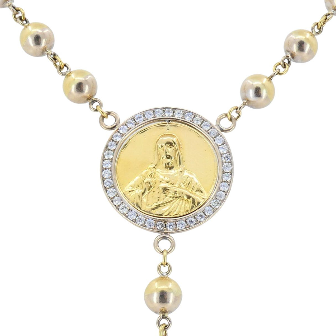 Vintage Rosary 18k Two Tone Gold Diamond Necklace