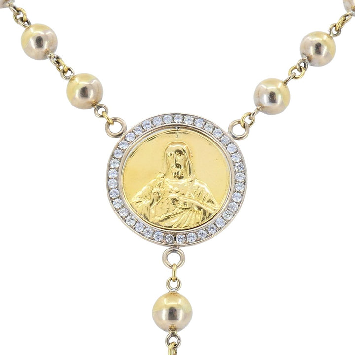 Vintage Rosary 18k Two Tone Gold Diamond Necklace
