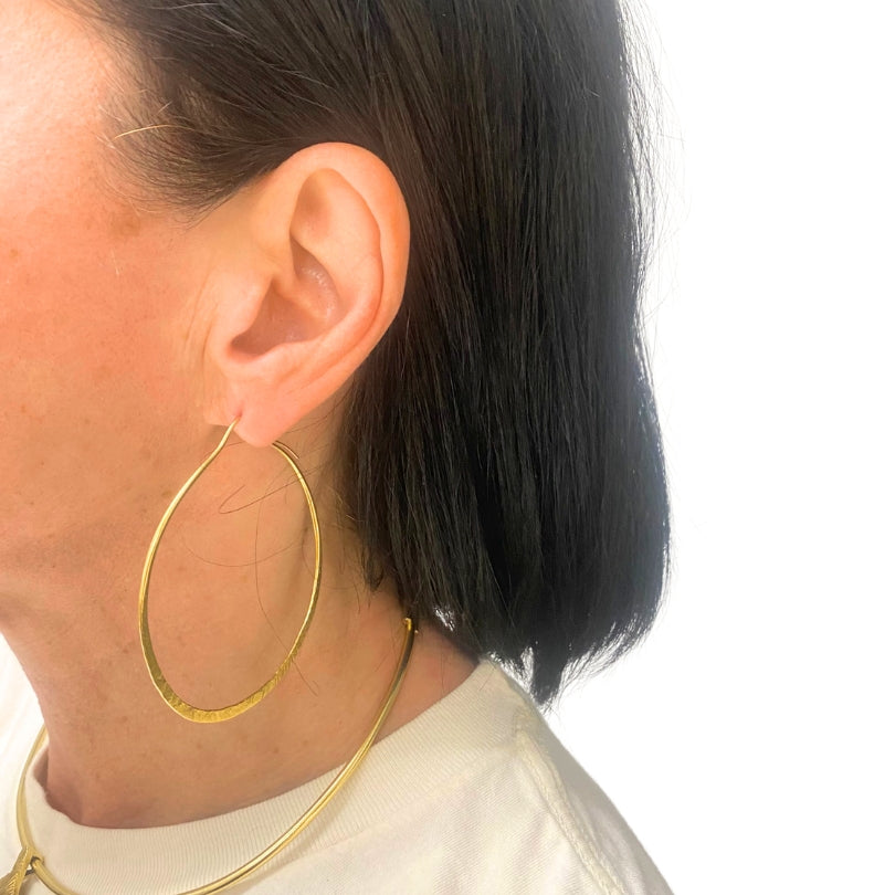 14k Hammered Gold Flat Hoop Earrings