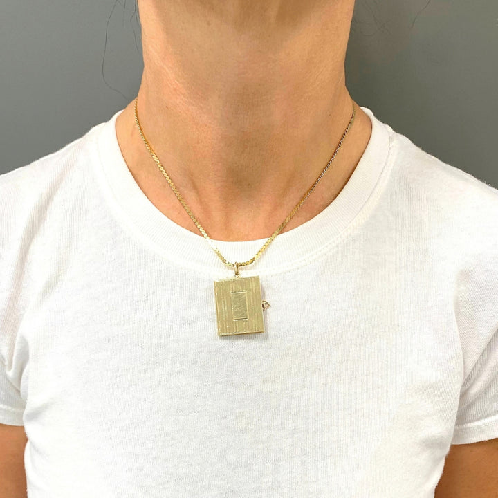 Vintage 14k Gold Book Locket Pendant 18k Gold Chain Necklace