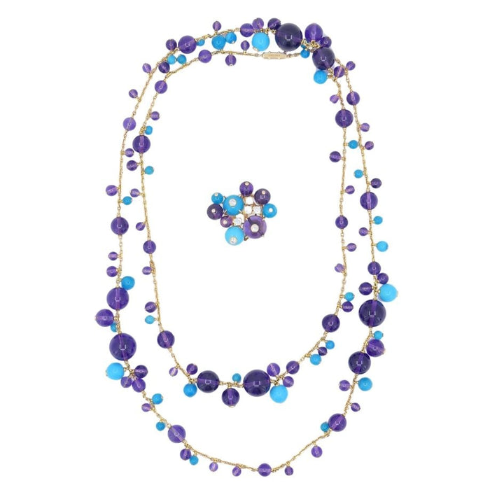 Cartier Necklace & Ring Set 18k Gold Amethyst Turquoise Diamond Box & Cert.