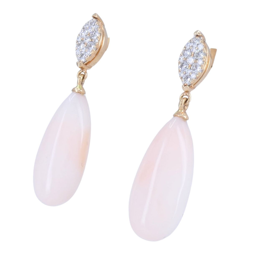 18k Rose Gold Angel Skin Coral Diamond Drop Earrings