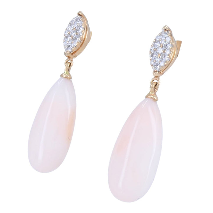 18k Rose Gold Angel Skin Coral Diamond Drop Earrings