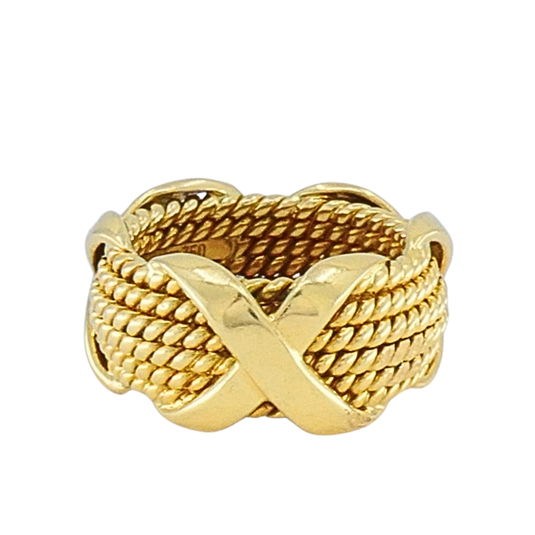 Tiffany & Co. Schlumberger 18k Gold Six-Row Rope "X" Band Ring