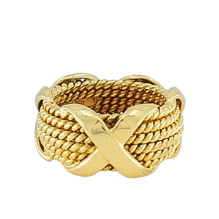 Tiffany & Co. Schlumberger 18k Gold Six-Row Rope "X" Band Ring