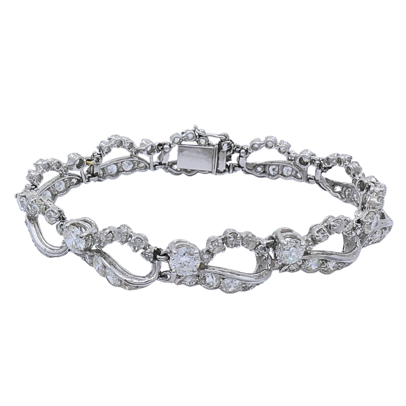 French Platinum Diamond Openwork Diamond Bracelet, 1960s