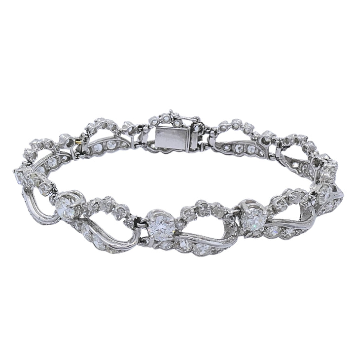 French Platinum Diamond Openwork Diamond Bracelet, 1960s
