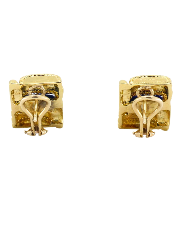 Vintage Aldo Cipullo for Cartier 18k Gold Earrings Lapis Lazuli
