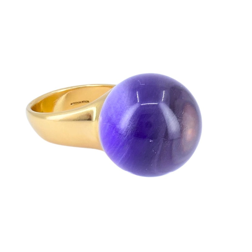 Vhernier Re Sole Gold Ring Purple Sugilite Rock Crystal Estate Jewelry Italy