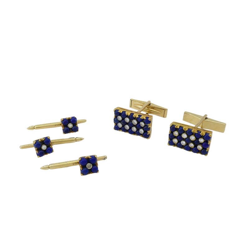 Vintage Cartier NY Gold Lapis Lazuli Diamond Cuff Link Set