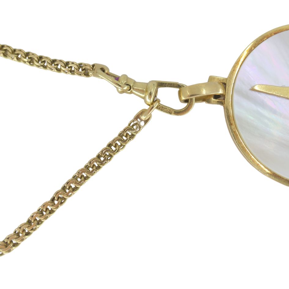 Vintage Bvlgari 18k Gold Mother of Pearl Libra Zodiac Pendant Chain Necklace
