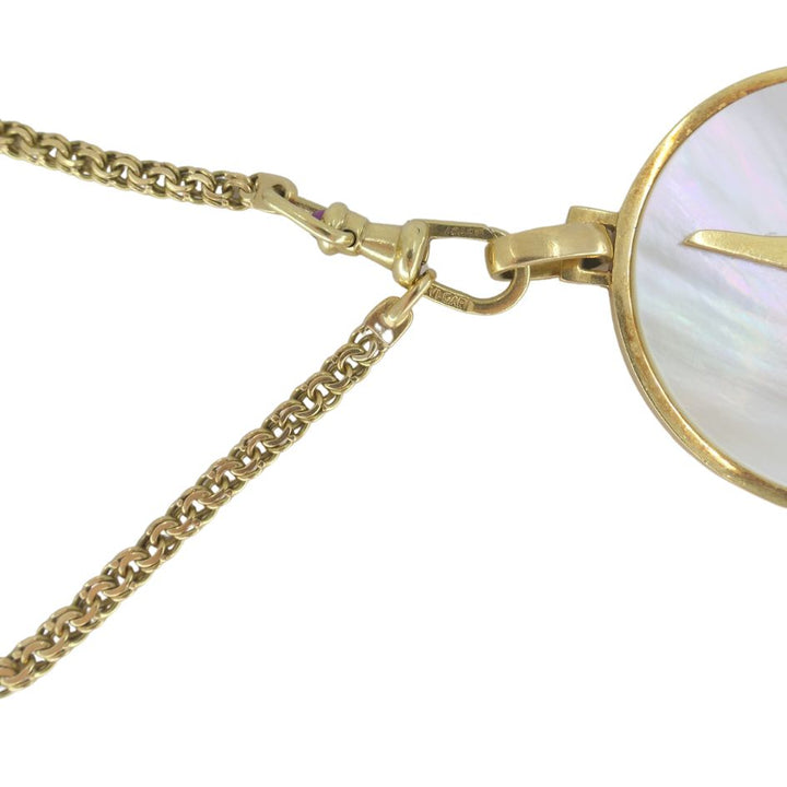 Vintage Bvlgari 18k Gold Mother of Pearl Libra Zodiac Pendant Chain Necklace