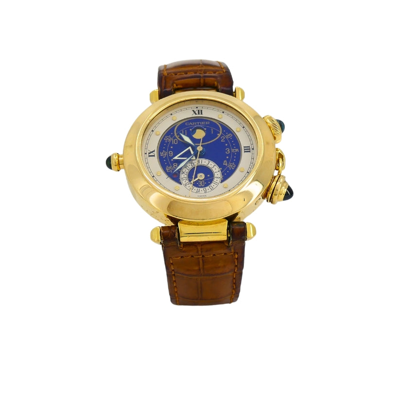 Cartier Pasha Alarm Moonphase Wristwatch 18k Gold c. 1987