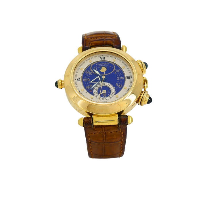 Cartier Pasha Alarm Moonphase Wristwatch 18k Gold c. 1987