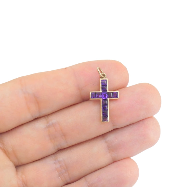 Vintage 14k Gold Amethyst Cross Pendant Charm