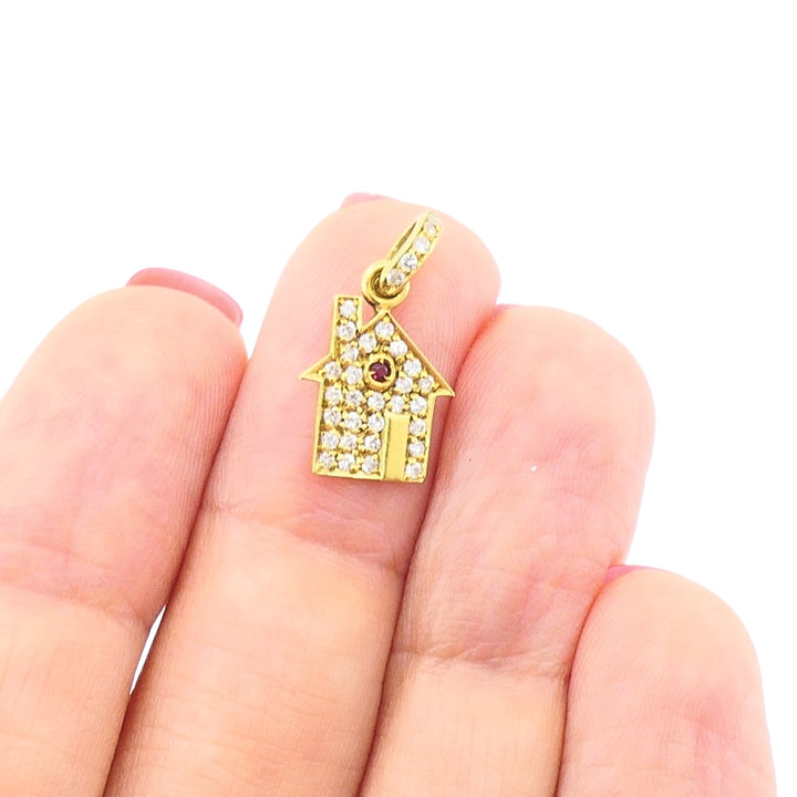 Roberto Coin 18k Gold Diamond Ruby House Pendant