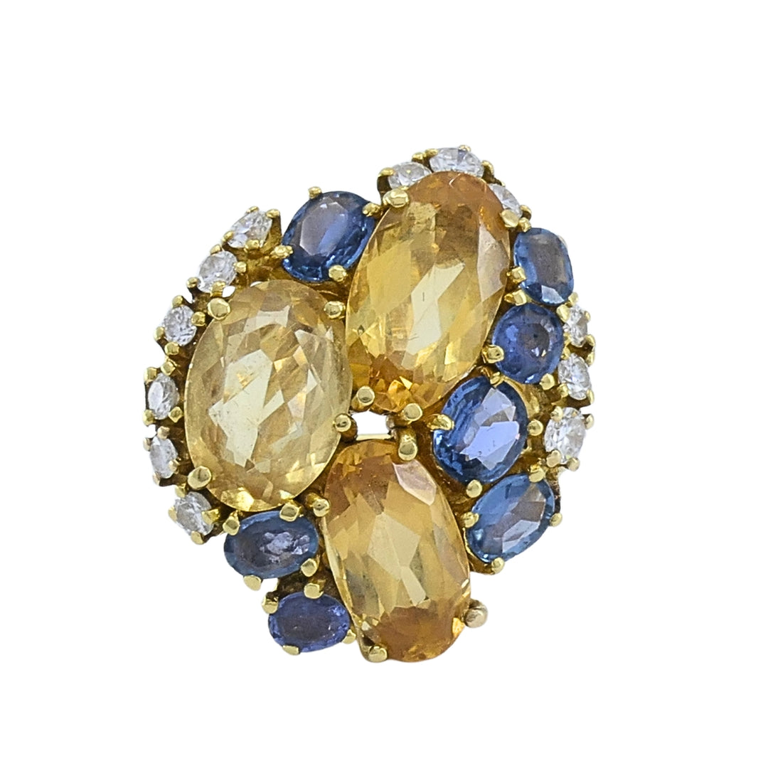 Vintage 14k Gold Imperial Topaz Blue Sapphire Diamond Cluster Cocktail Ring