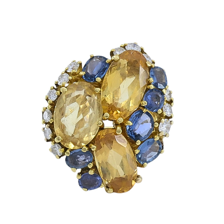 Vintage 14k Gold Imperial Topaz Blue Sapphire Diamond Cluster Cocktail Ring