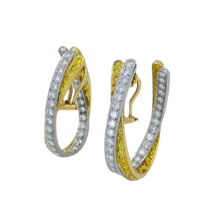 Graff 18k White & Yellow Gold Diamond Crossover Open Hoop Earrings