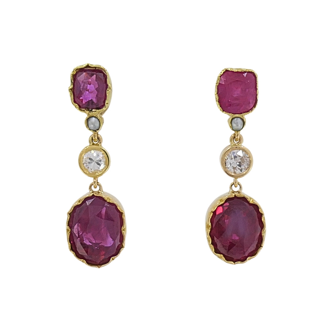 14k Gold Ruby Diamond Earrings Dangle Earrings