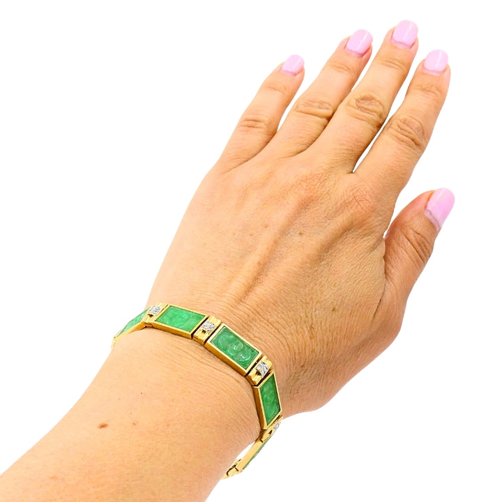 Vintage 18k Gold Jade Diamond Bracelet