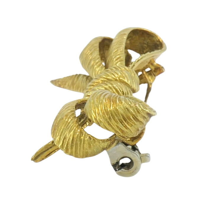 Vintage Van Cleef & Arpels French 18k Yellow Gold Textured Bow Brooch