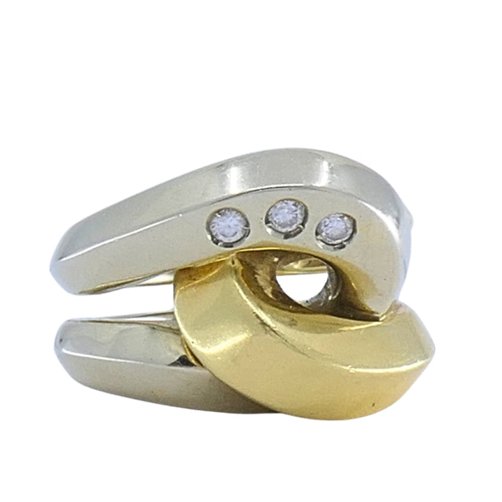 Vintage Pomellato 18k Two-Tone Gold Diamond Interlocking Cocktail Ring