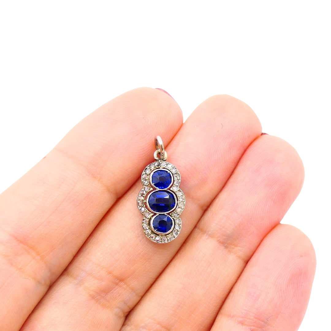 Antique 14k Gold Platinum-Topped Sapphire Diamond Charm Pendant