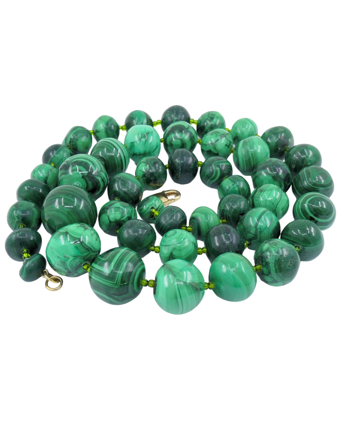 Vintage Malachite Necklace 14k Gold Clasp