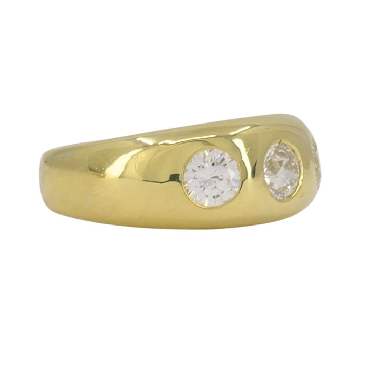 Vintage 18k Yellow Gold Three Stone Diamond Gypsy Ring
