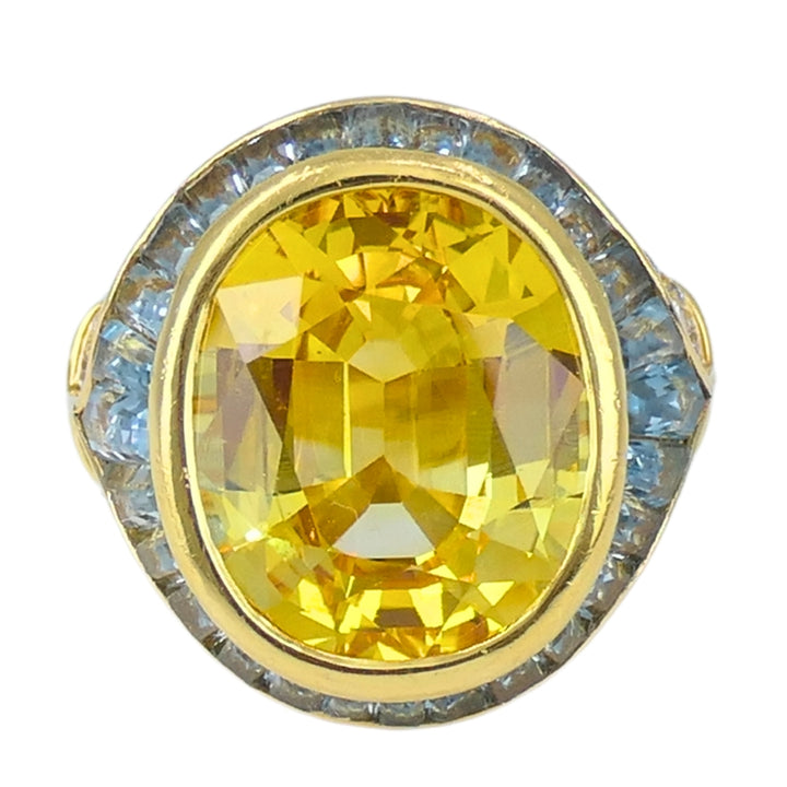 Bvlgari Bulgari Yellow Sapphire Ring Gold Aquamarine Diamond Vintage Jewelry