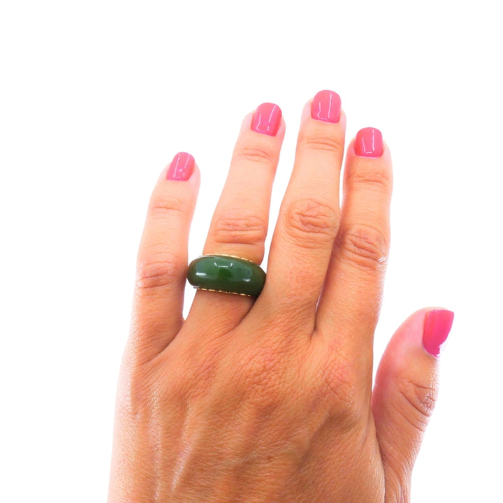 Vintage Ring 14k Gold Dome Jade Ring