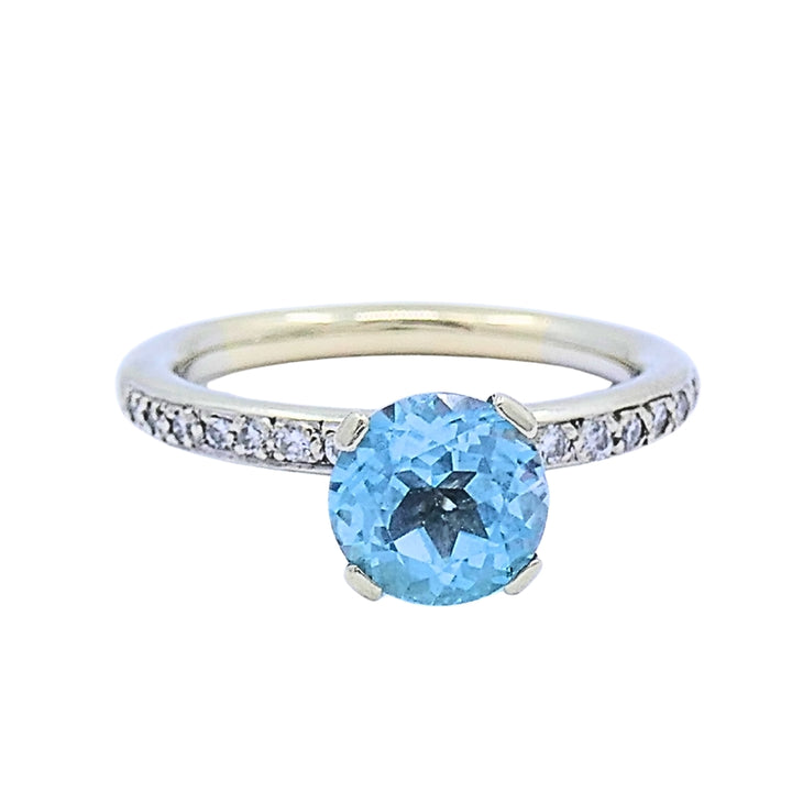 14k Gold Blue Topaz Diamond Accent Ring