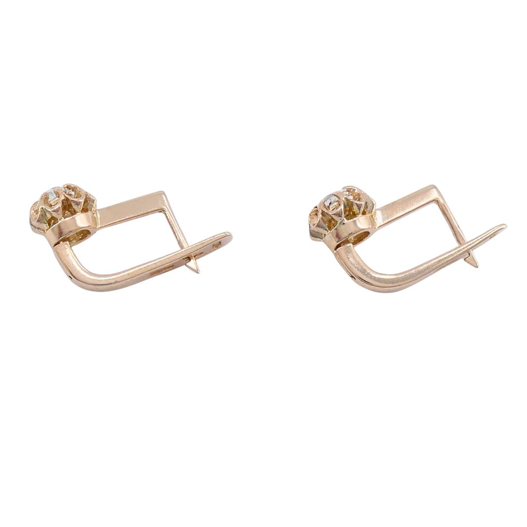Vintage 14k Soviet Rose Gold Diamond Flower Earrings