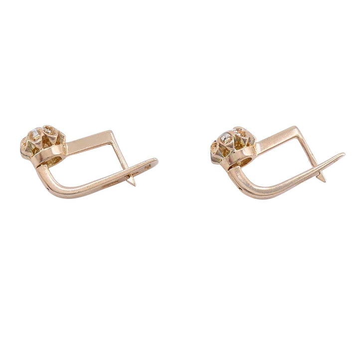 Vintage 14k Soviet Rose Gold Diamond Flower Earrings