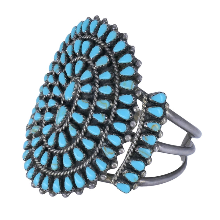 Signed Sterling Silver Turquoise Native American Petit Point Cuff Bracelet