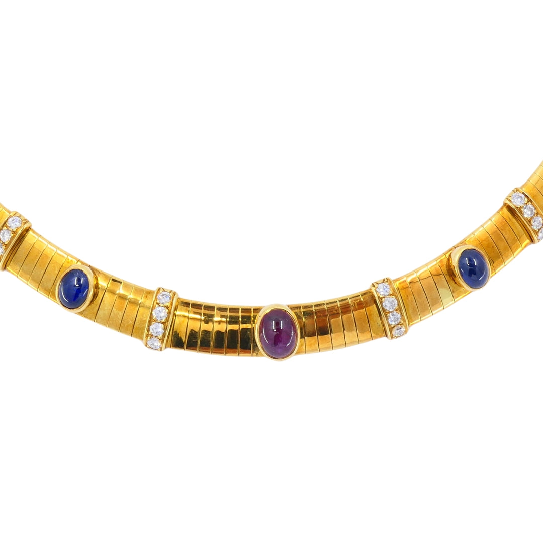 Vintage Van Cleef & Arpels 18k Gold Collar Necklace Sapphires Ruby Diamonds